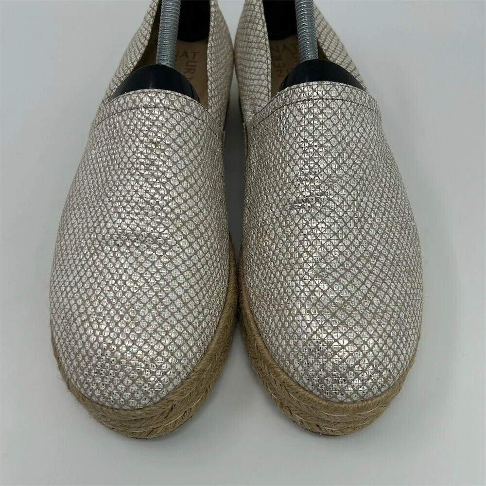 Naturalizer Loafers Womens 10.5M Gold Metallic Espadrille Slip-On Platform